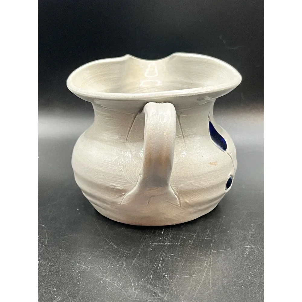 Williamsburg Pottery Hand Thrown Creamer Pitcher Cobalt Blue Leaf Cream‎ Glaze